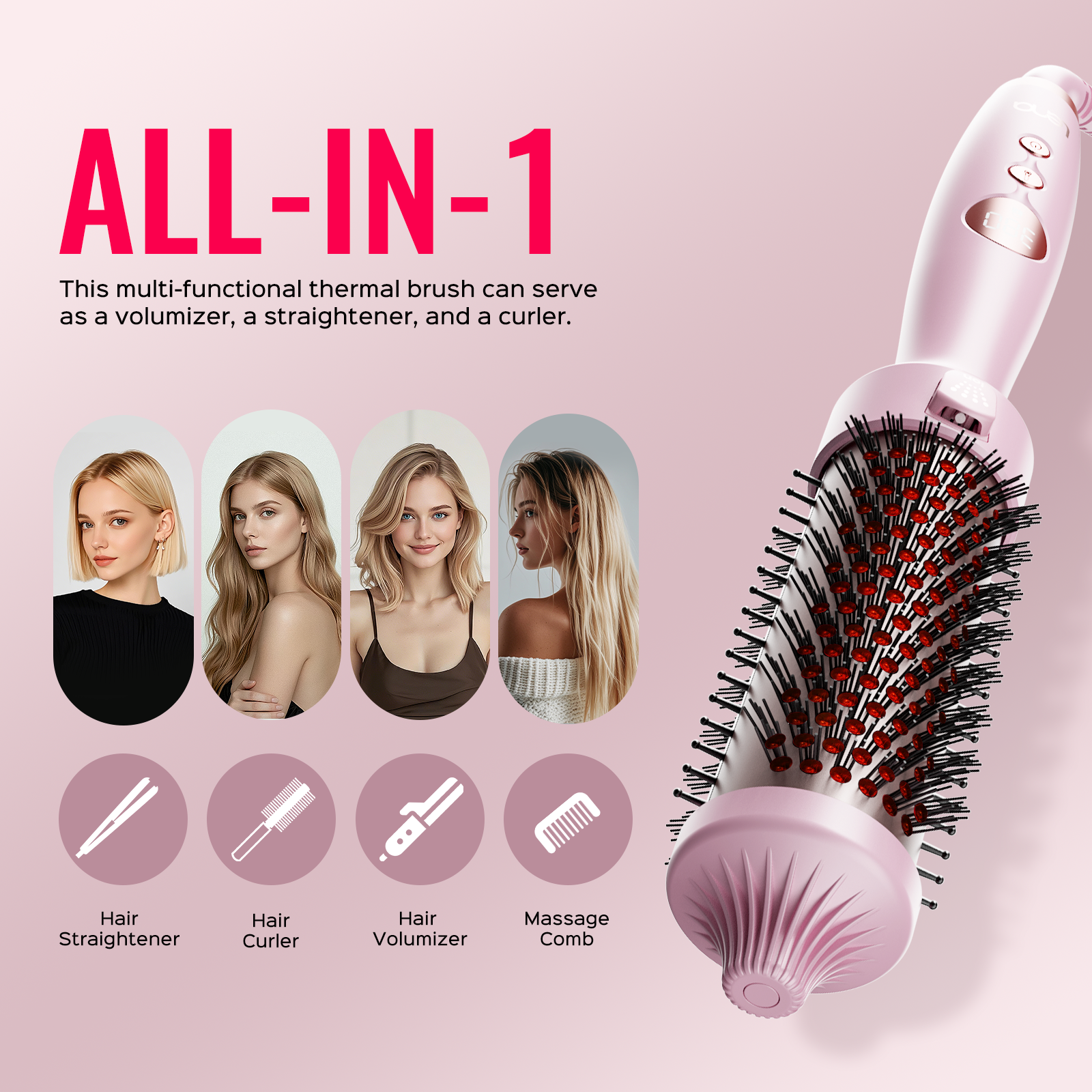 All-in-1 Hot Air Brush – 5 Temp, Anti-Tangle Bristles, Fast All-in-1 Hot Air Brush – 5 Temp, Anti-Tangle Bristles, Fast