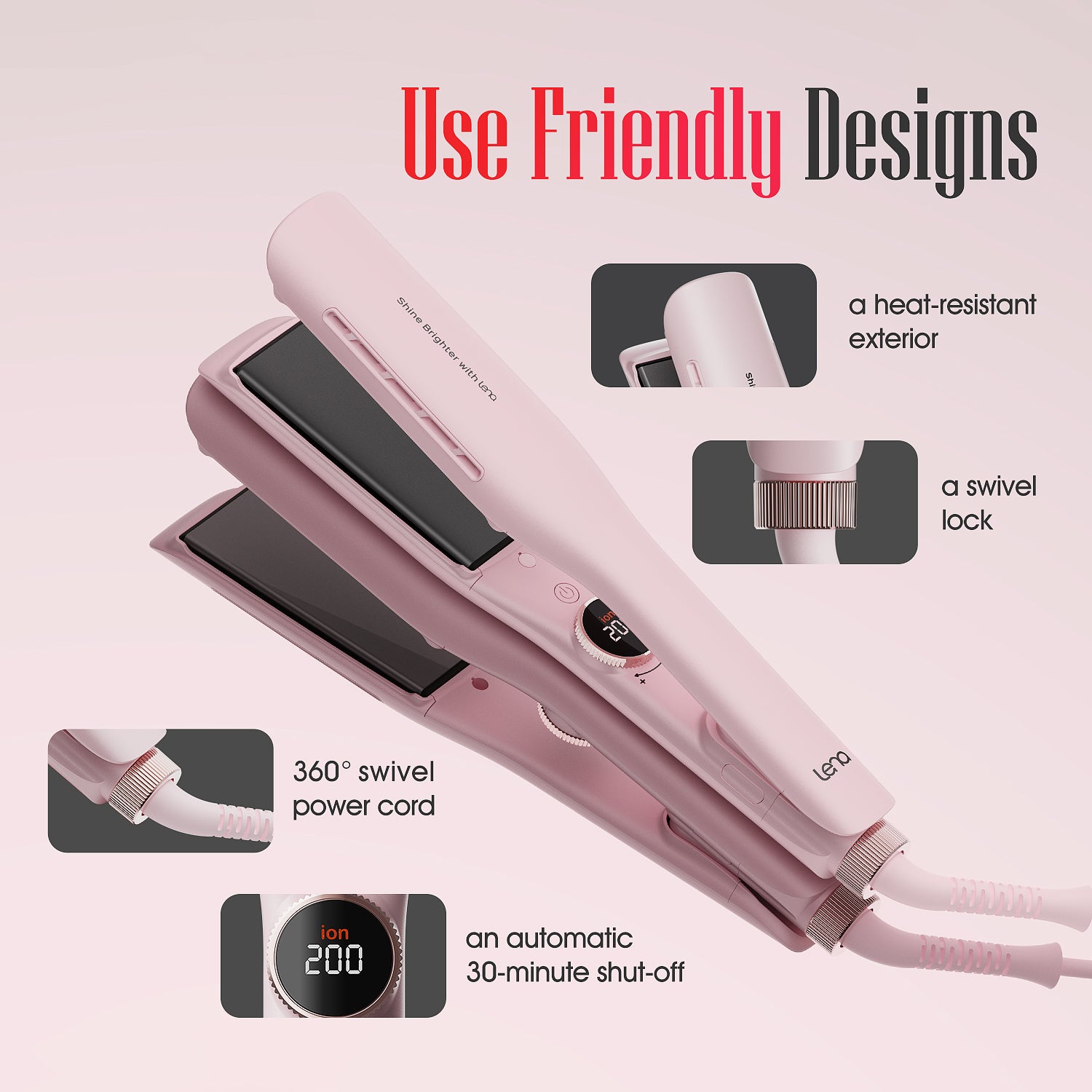 LENA H2S Wide Hair Straightener/Flat Iron