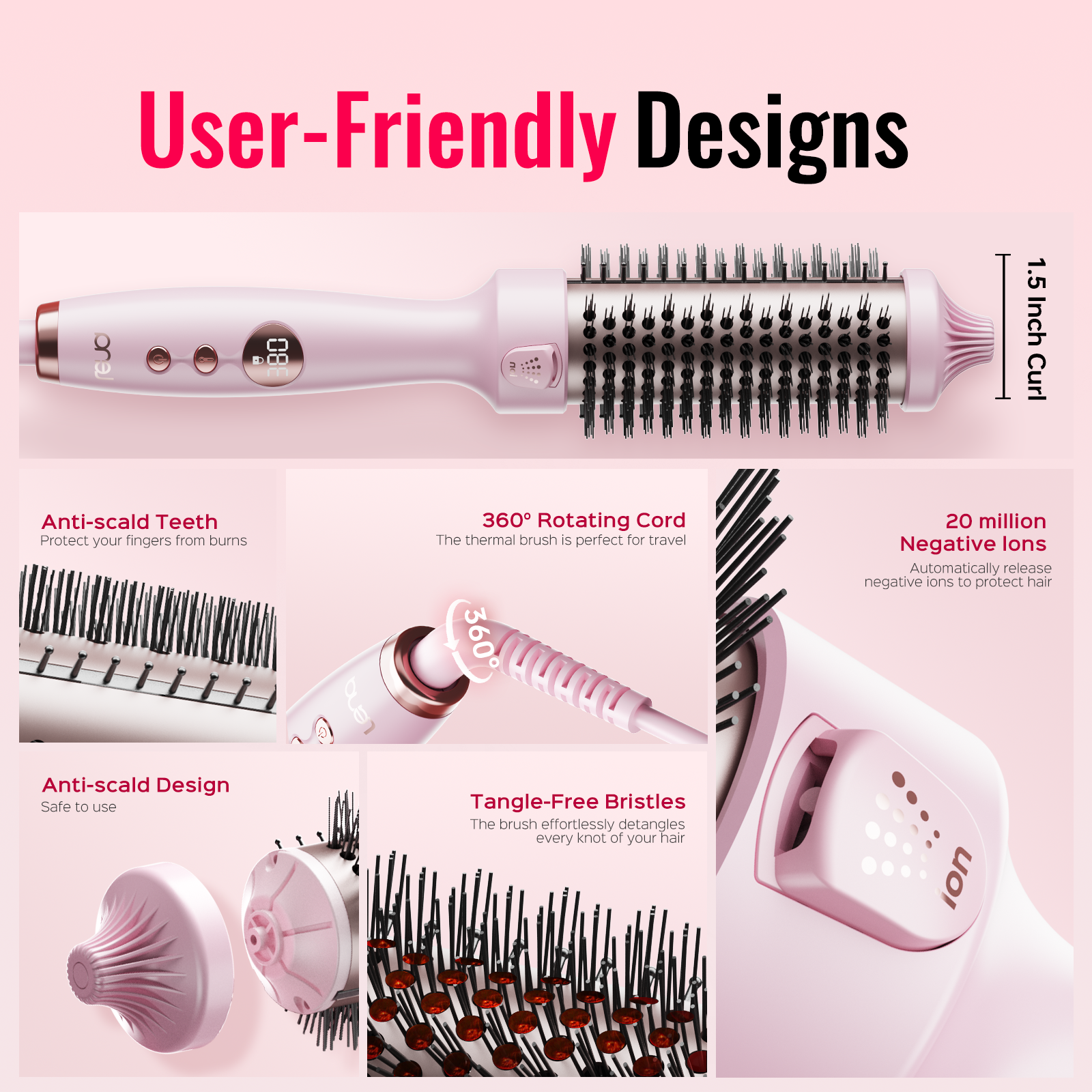 LENA F9 Pink All-in-1 Hot Air Brush